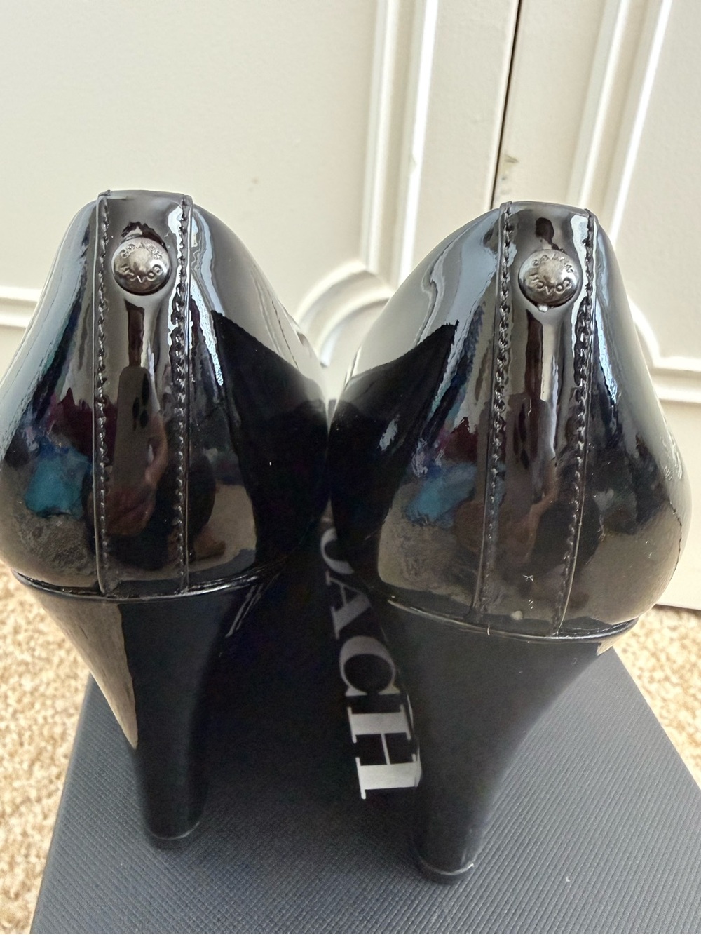 Coach Rileigh Black Patent Leather Wedges - Picture 5 of 6